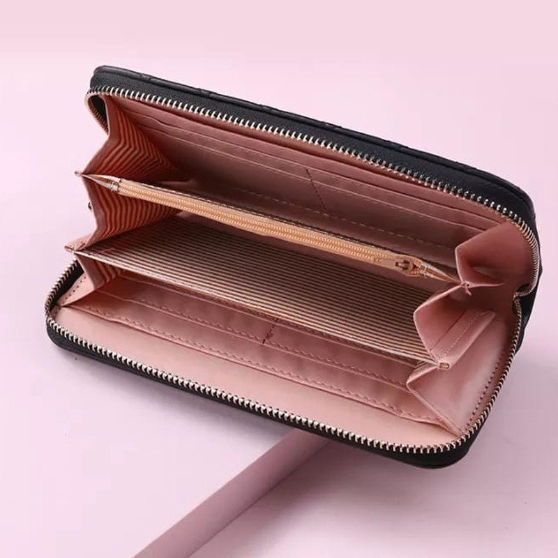 Women Wristlet Wallet – Checkered Zip Around Long Purse with Strap - Image 11
