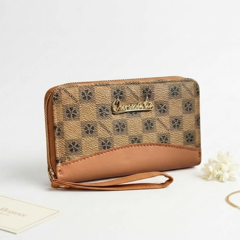 Women Wristlet Wallet – Checkered Zip Around Long Purse with Strap - Image 2
