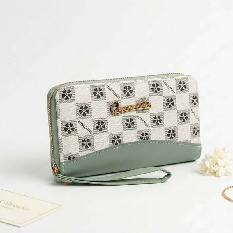 Women Wristlet Wallet – Checkered Zip Around Long Purse with Strap - Image 3