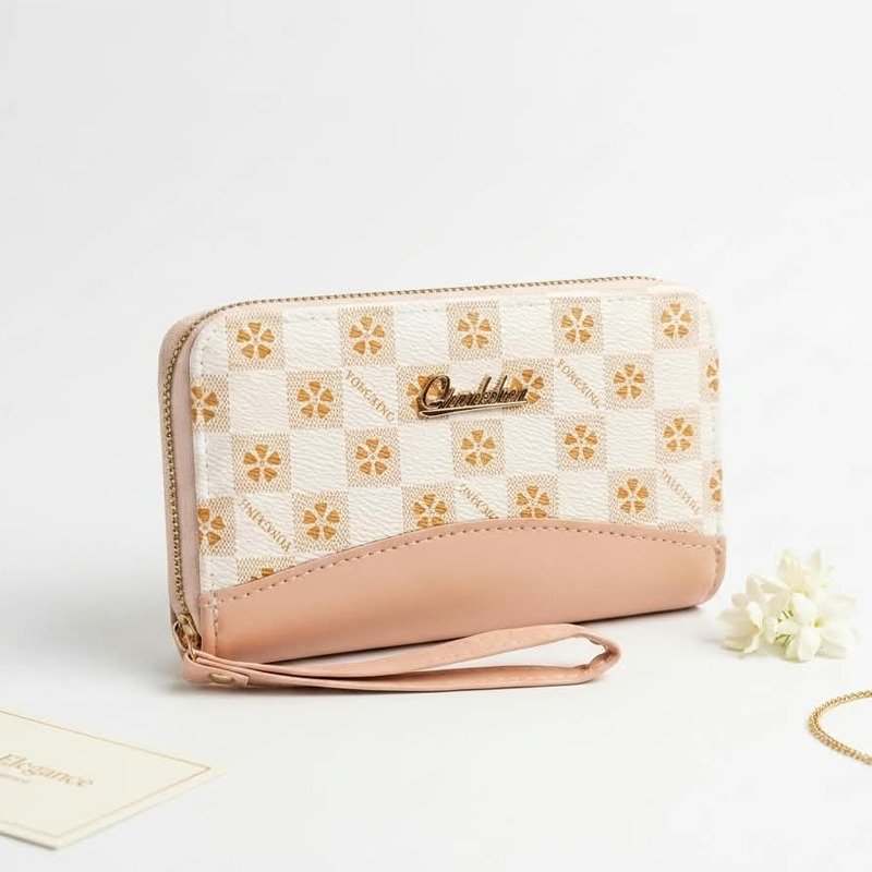 Women Wristlet Wallet – Checkered Zip Around Long Purse with Strap - Image 4