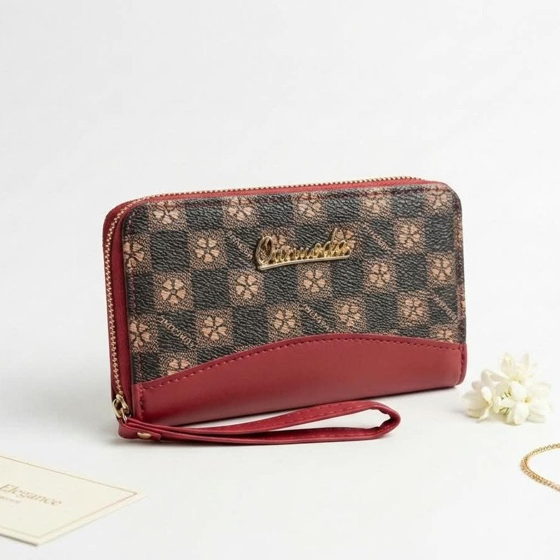 Women Wristlet Wallet – Checkered Zip Around Long Purse with Strap - Image 5