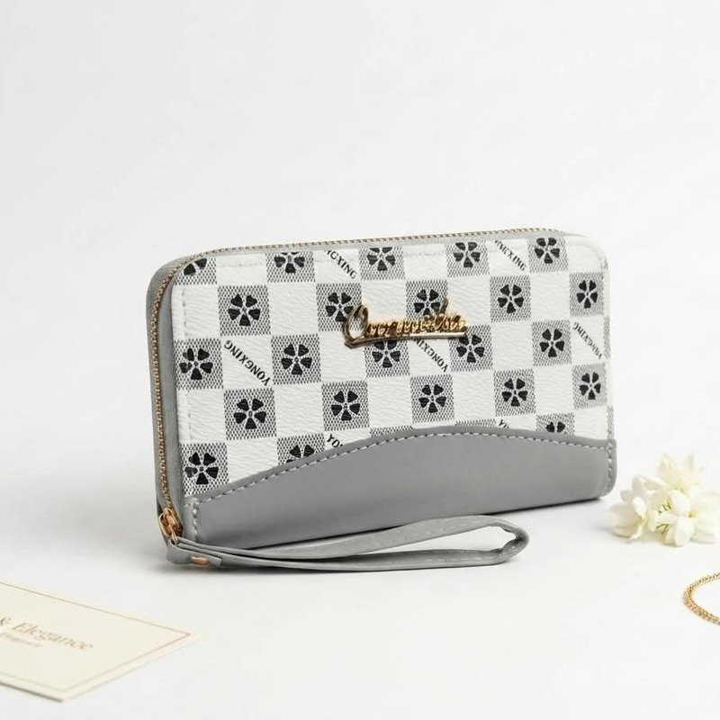 Women Wristlet Wallet – Checkered Zip Around Long Purse with Strap - Image 7