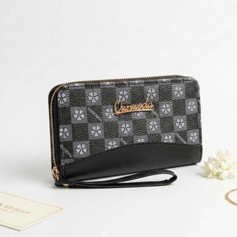 Women Wristlet Wallet – Checkered Zip Around Long Purse with Strap - Image 9