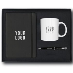 Custom logo corporate gift set with mug notebook and pen
