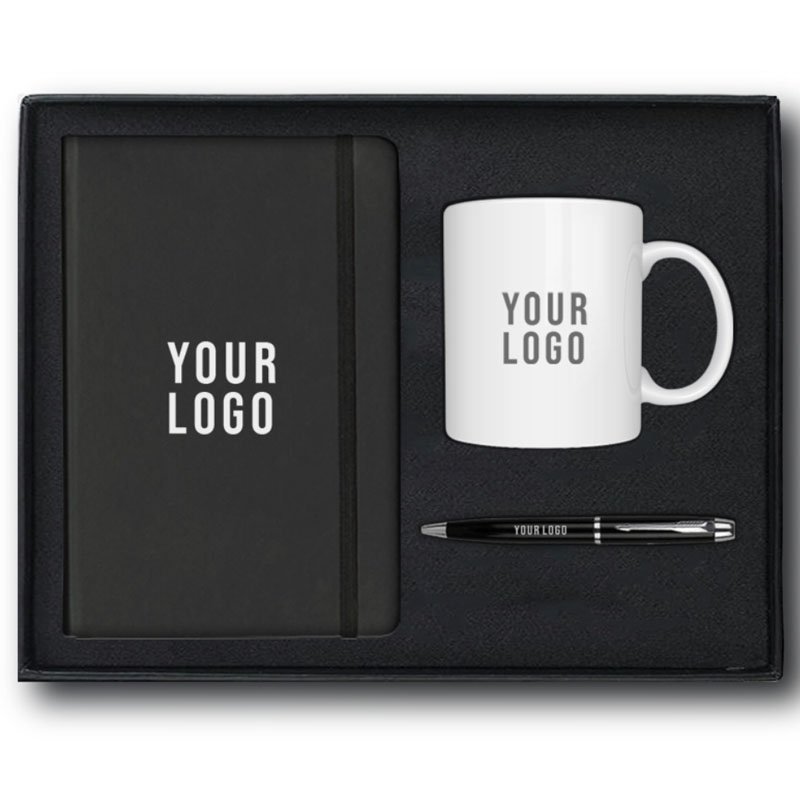 Custom logo corporate gift set with mug notebook and pen