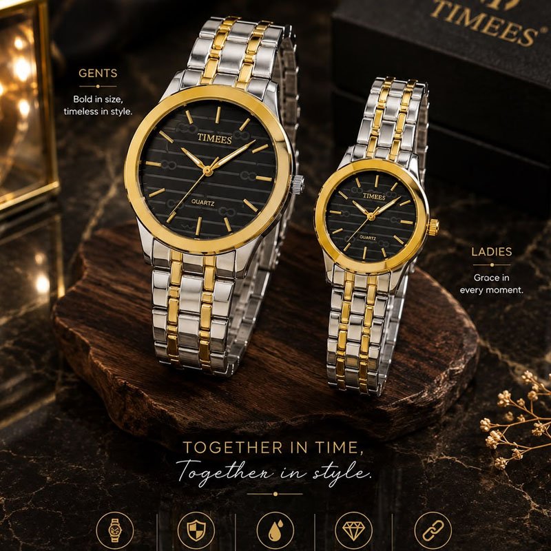 TIMEES Couple Watches for Men & Women – Premium Stainless Steel Quartz Watch Set - Image 4
