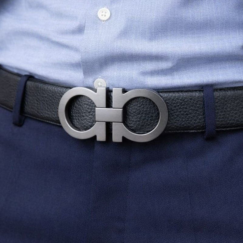Ferragamo Men's | Leather Belt | Formal Men's Belt | Original Double Buckle | High Quality - Image 2