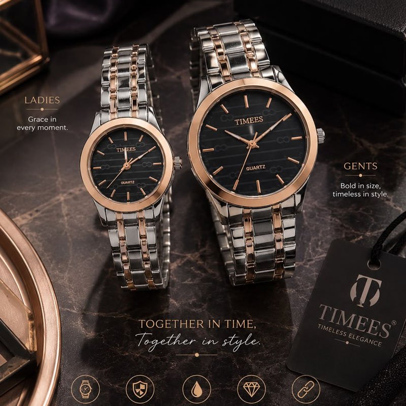TIMEES Couple Watches for Men & Women – Premium Stainless Steel Quartz Watch Set - Image 3