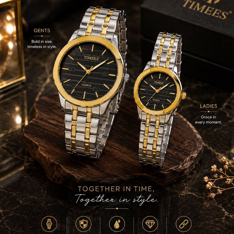 TIMEES Couple Watches for Men & Women – Premium Stainless Steel Quartz Watch Set - Image 2