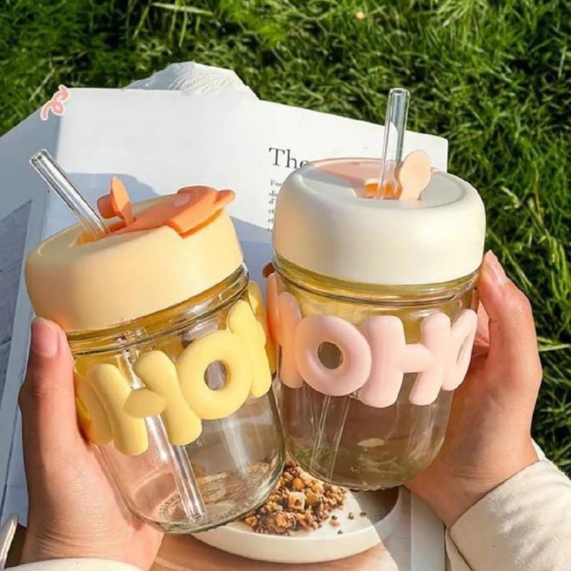 Cute Glass Water Bottle – Reusable Tumbler with Straw & Lid - Image 5