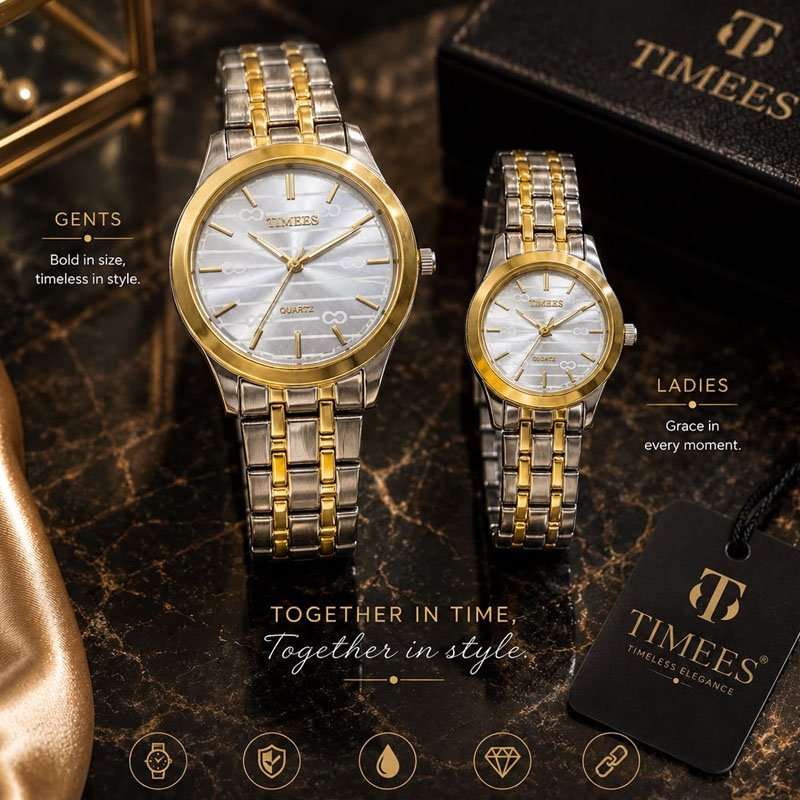 TIMEES Couple Watches for Men & Women – Premium Stainless Steel Quartz Watch Set