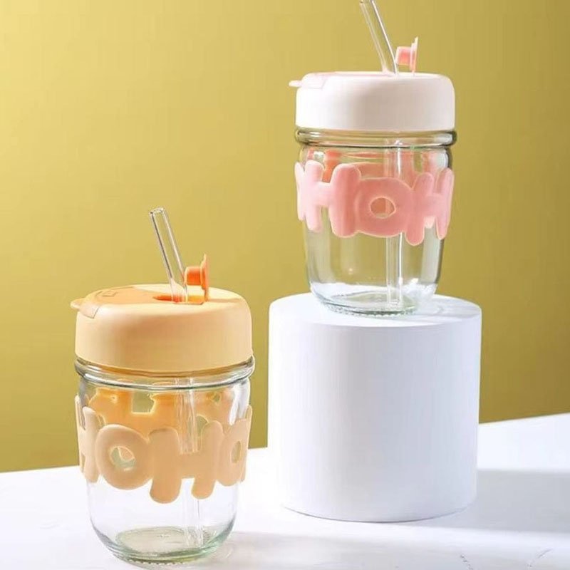 Cute Glass Water Bottle – Reusable Tumbler with Straw & Lid - Image 4