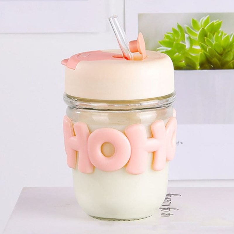 Cute Glass Water Bottle – Reusable Tumbler with Straw & Lid - Image 3