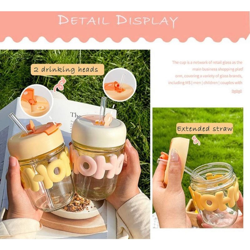 Cute Glass Water Bottle – Reusable Tumbler with Straw & Lid - Image 2