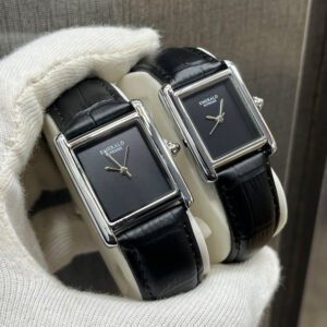 Rectangular Analog Watch with black dial and black strap