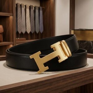 Black Buckle Belt with gold-tone H buckle