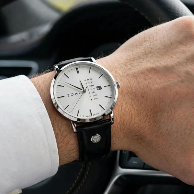 Tomi Men's | Leather Watch | Day & Date Display | Japan Design | Elegant Style - Image 3