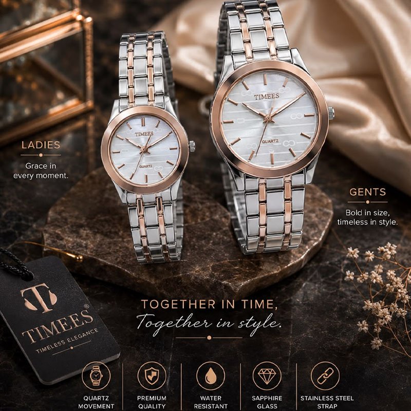 TIMEES Couple Watches for Men & Women – Premium Stainless Steel Quartz Watch Set - Image 9