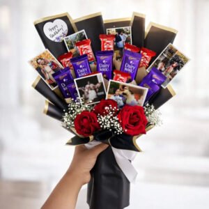 Luxury Chocolate Bouquet with roses, chocolates, and photo decoration