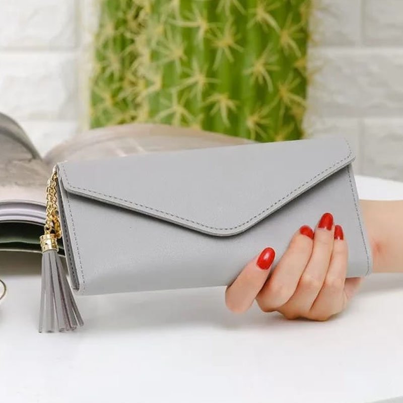 Grey Envelope Clutch Wallet for Women with Tassel