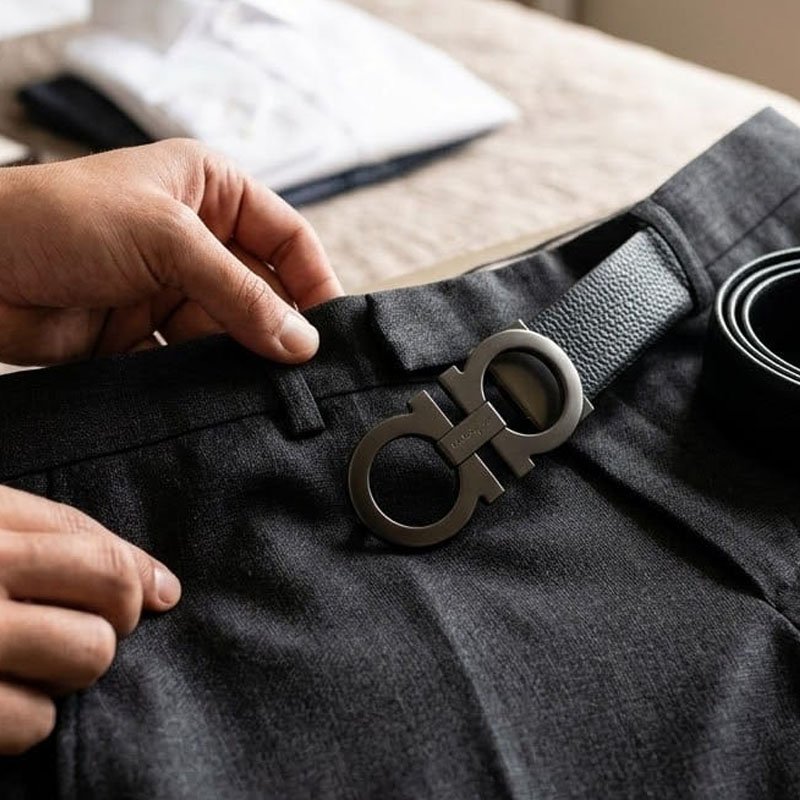 Ferragamo Men's | Leather Belt | Formal Men's Belt | Original Double Buckle | High Quality - Image 4