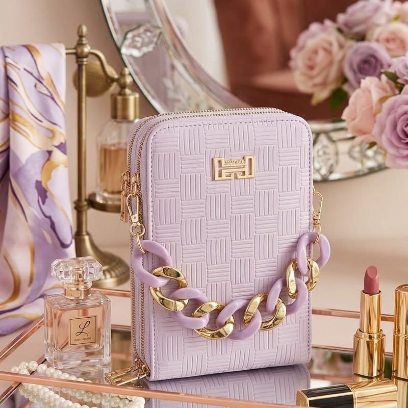 Lavender Crossbody Phone Bag for Women with gold chain