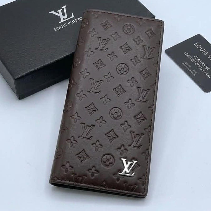 Louis Vuitton Style Black Monogram Long Wallet for Men – Premium Embossed Leather Wallet - Image 2