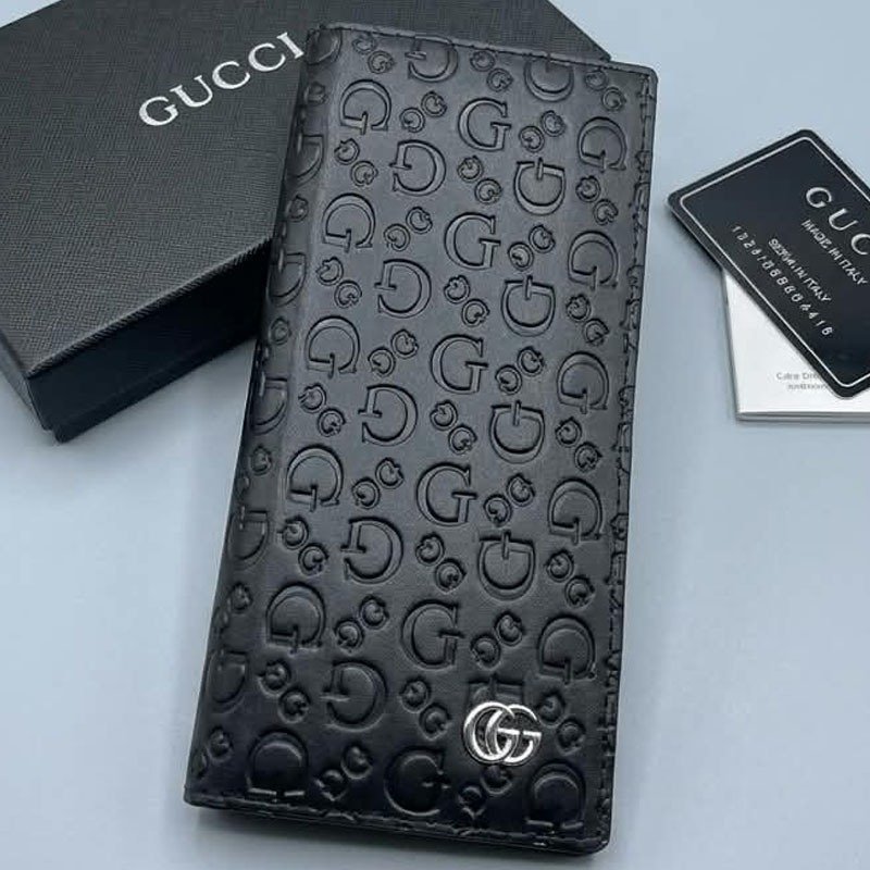 Louis Vuitton Style Black Monogram Long Wallet for Men – Premium Embossed Leather Wallet - Image 3