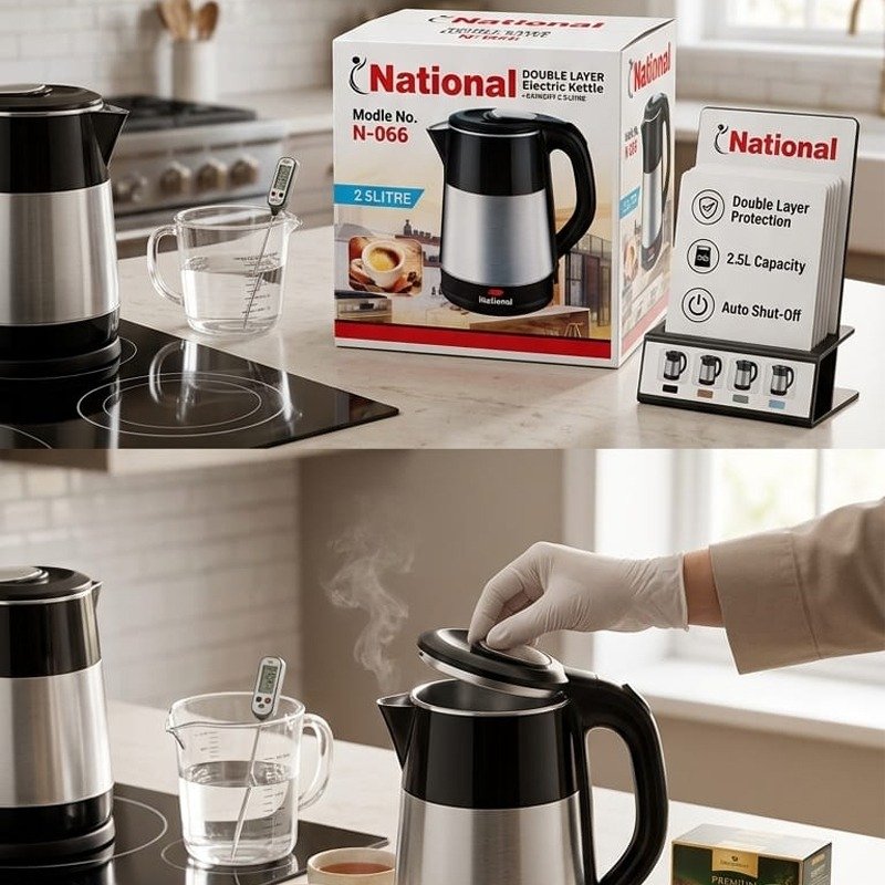 National Model N-066 Double Layer Electric Kettle with Auto Shut-Off & Stainless Steel Body | M2O - Image 2