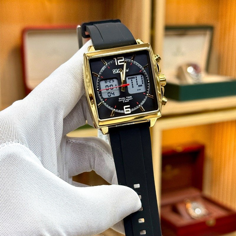 Analog Digital Watch – Gold-Tone Square Dial Men’s Wrist Watch - Image 2