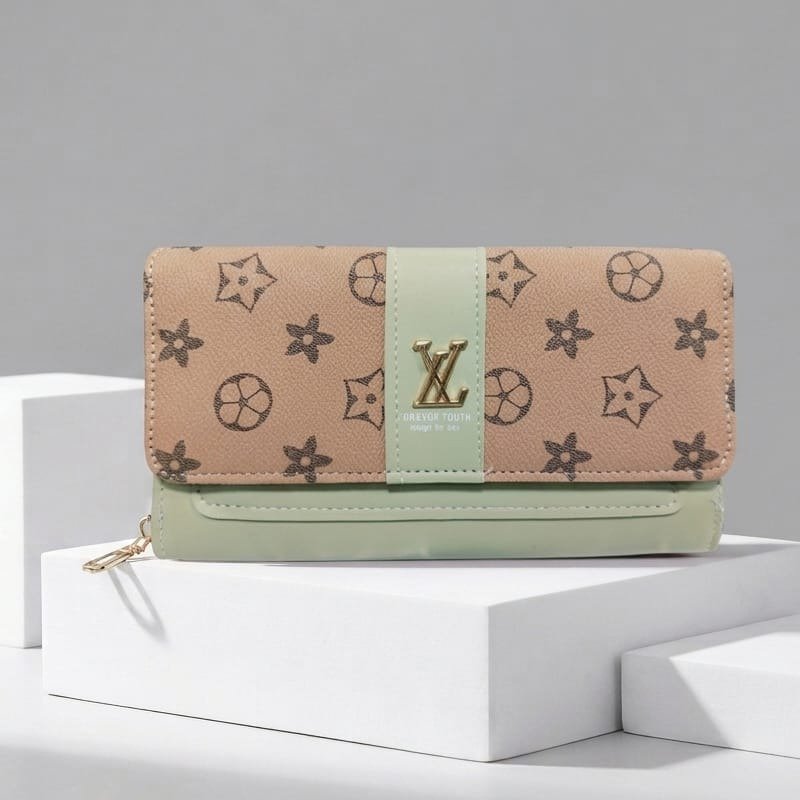 Women Long Wallet with beige printed design