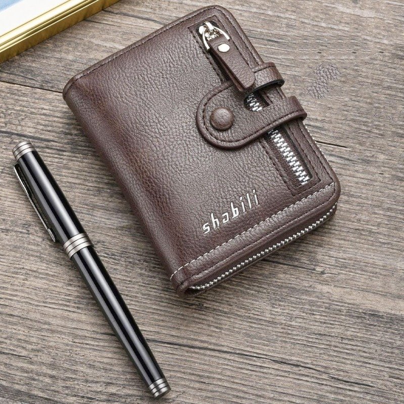 Men's Zip Wallet with brown textured design