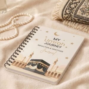 My Umrah Journey Islamic reflection and gratitude journal notebook with Kaaba design