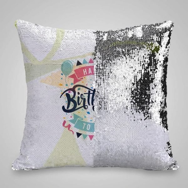 Reversible sequin cushion cover with magic flip design for birthday decoration and home decor