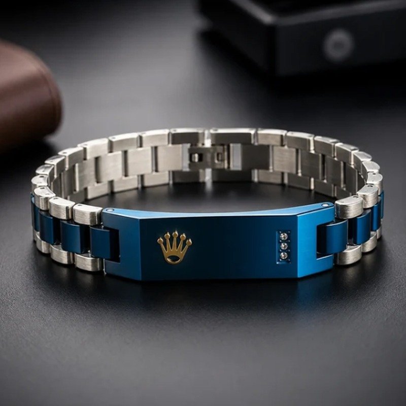 Luxury blue stainless steel bracelet for men with modern fashion design
