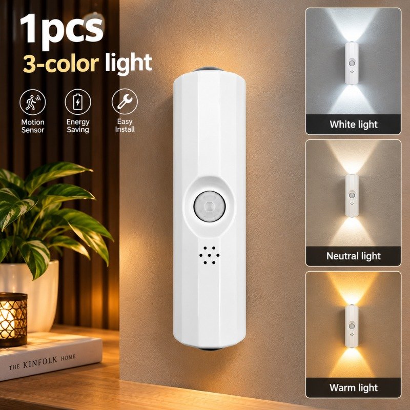 3-Color Motion Sensor LED Wall Light