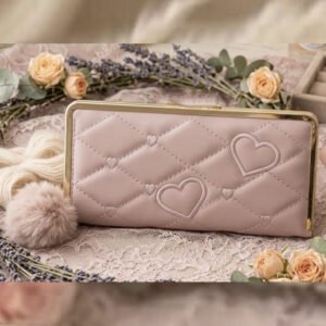 Women long wallet purse with quilted heart design and premium fashion style