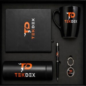 Custom corporate gift set with branded office essentials and logo