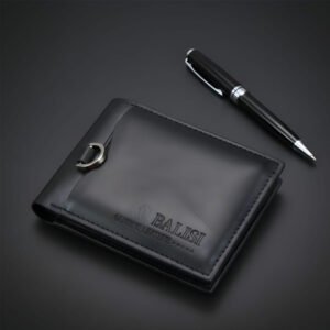 Men leather wallet card holder with transparent ID card slot and premium design