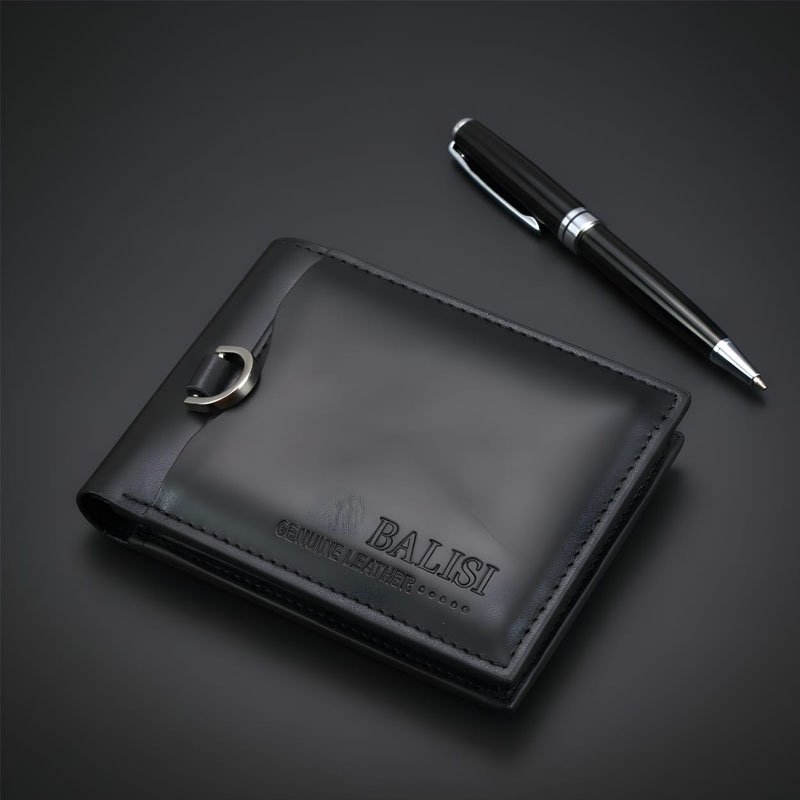 Men leather wallet card holder with transparent ID card slot and premium design