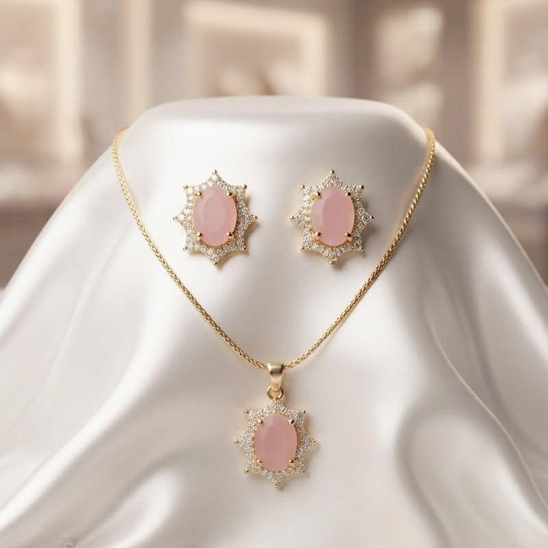 Oval Crystal Jewelry Set | Gold-Plated Necklace & Earring Set - Image 2