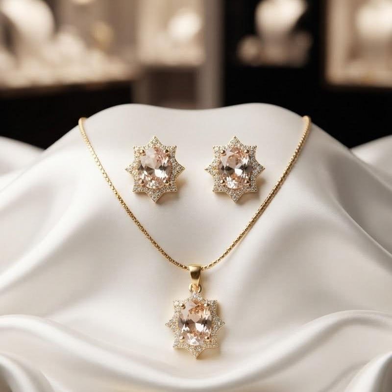 Oval Crystal Jewelry Set | Gold-Plated Necklace & Earring Set - Image 7
