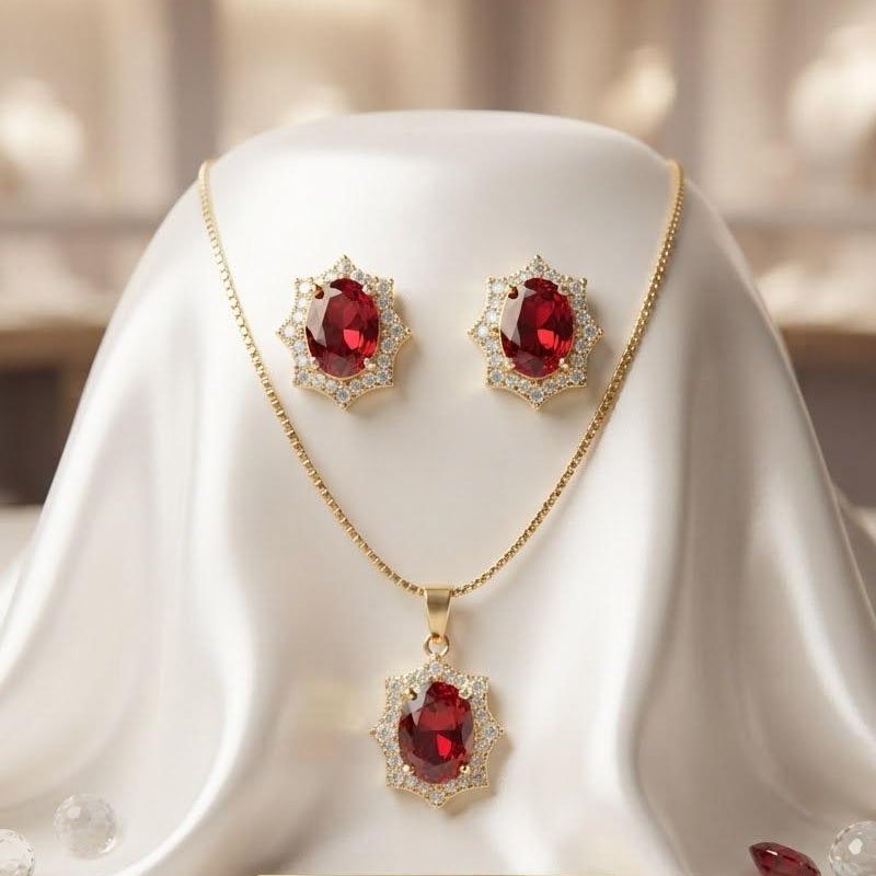 Oval Crystal Jewelry Set | Gold-Plated Necklace & Earring Set - Image 6