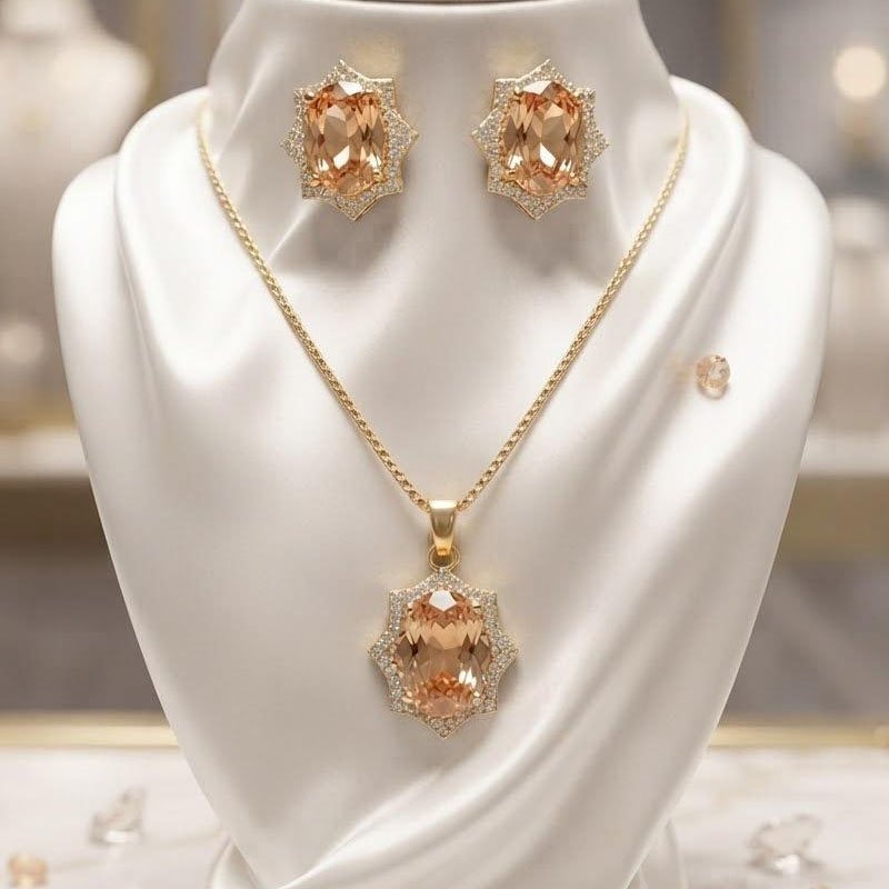 Oval Crystal Jewelry Set | Gold-Plated Necklace & Earring Set - Image 5