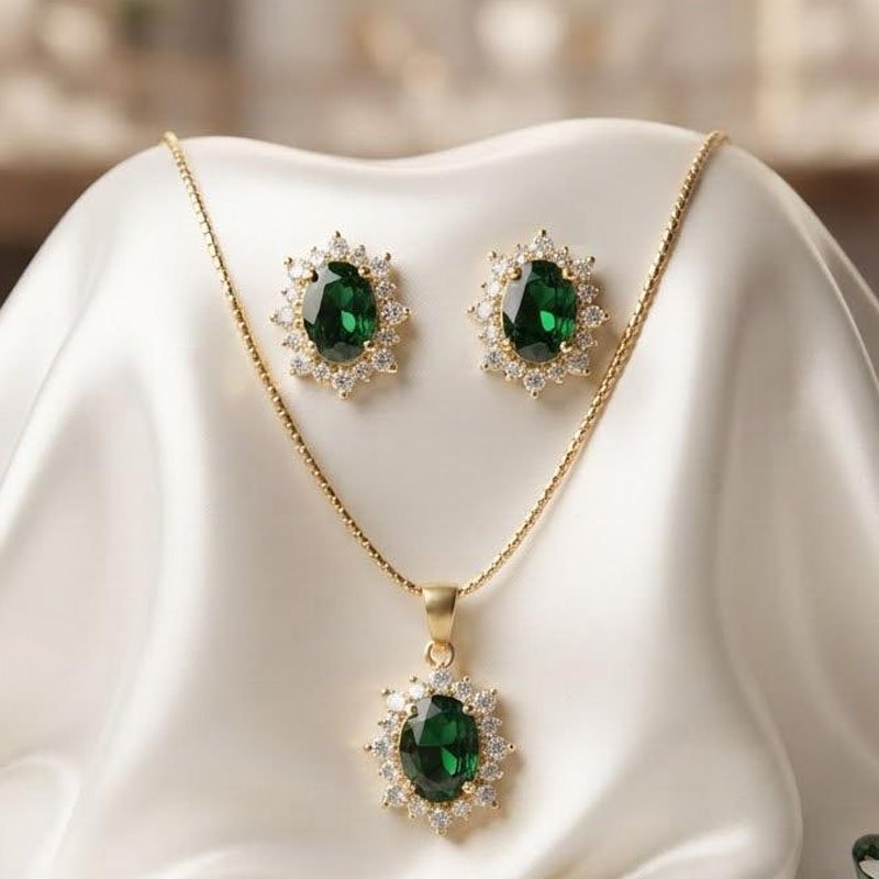 Oval Crystal Jewelry Set | Gold-Plated Necklace & Earring Set - Image 4