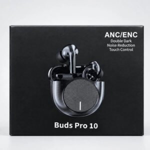 Buds Pro 10 black wireless Bluetooth earbuds with ANC and ENC noise reduction and charging case