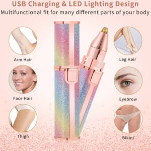 Electric hair remover for women with USB charging and LED light for face and body grooming