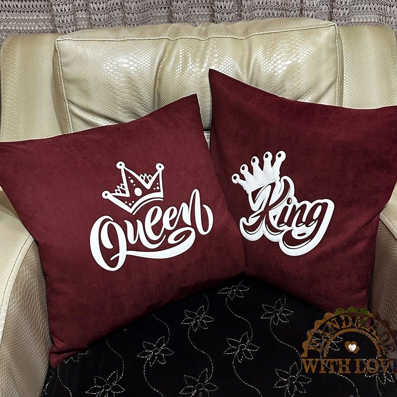 Couple Cushion Covers – Maroon King and Queen Velvet Pillows