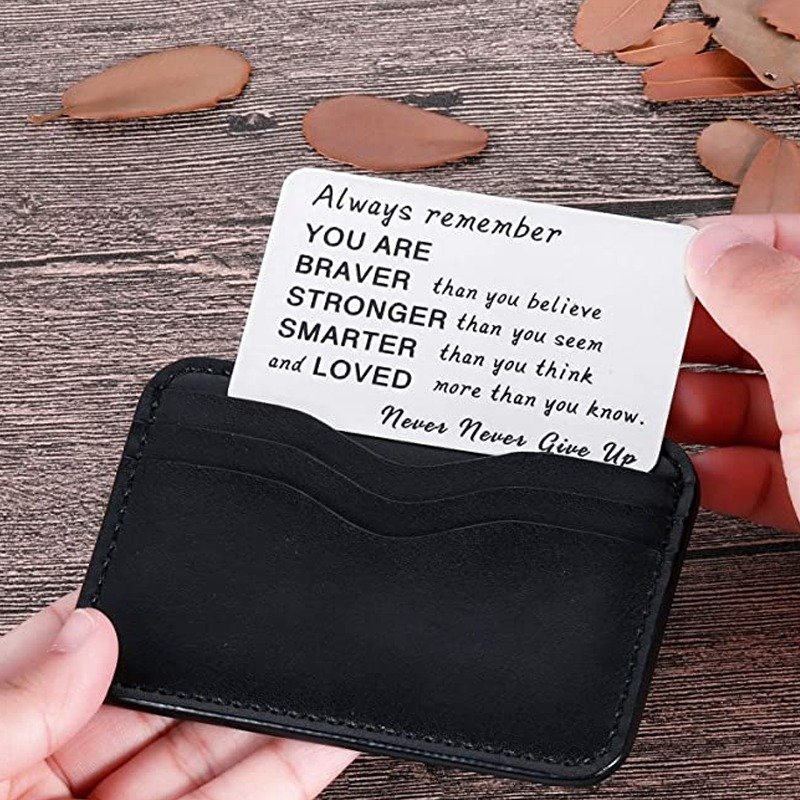 Engraved wallet insert card with inspirational quote