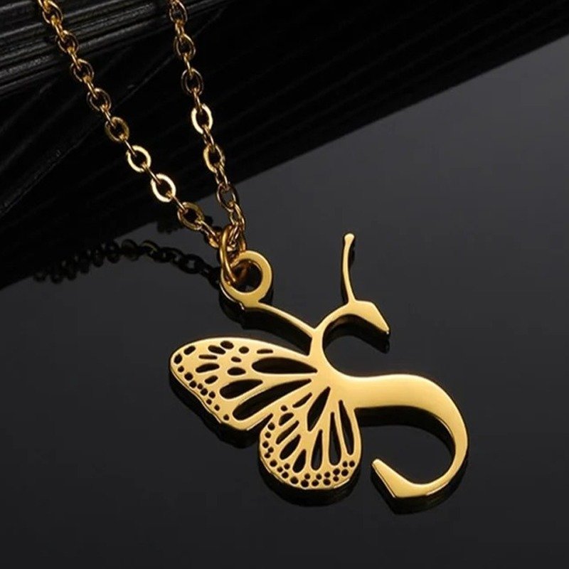 Custom butterfly letter necklace with gold alphabet pendant